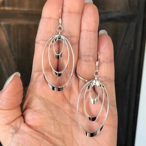 Triple Scallop Ribbon Drop Hoop 925 Sterling Silver Plated Earrings